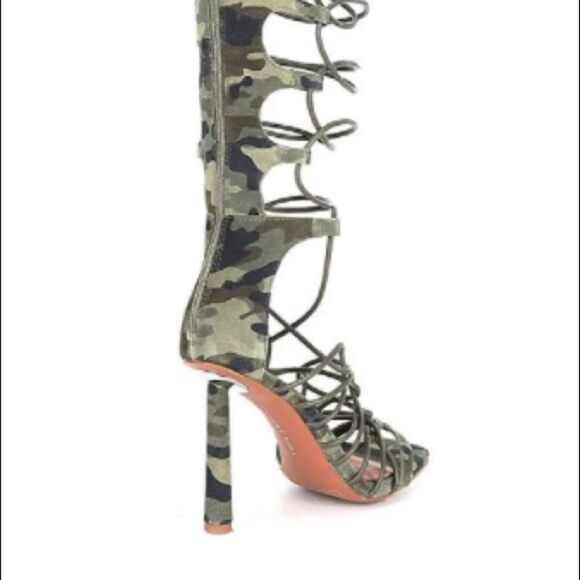 Gianni Bini Sandals Women's Size 8 Suede Camo Print Tall Ankle Wrap Lace-up NIB - Picture 5 of 11